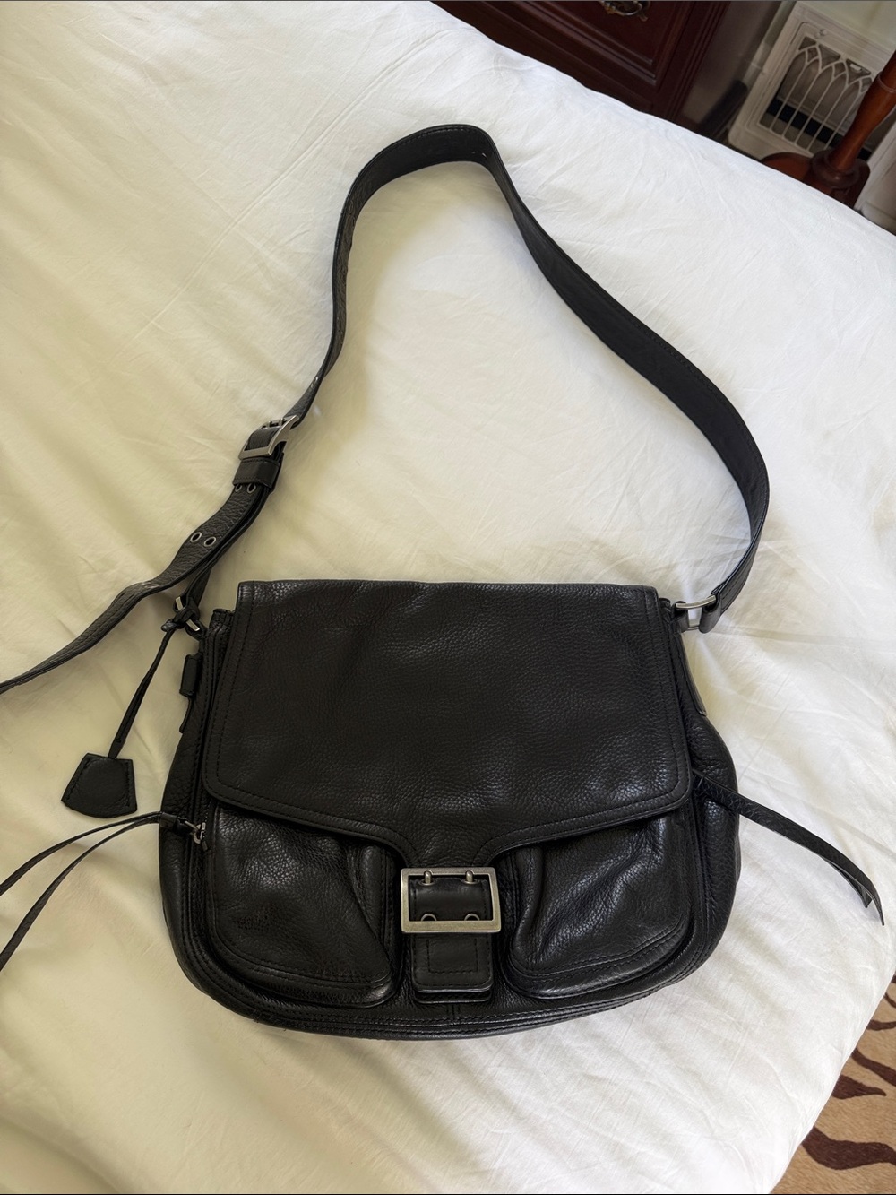 Black Leather Crossbody Satchel